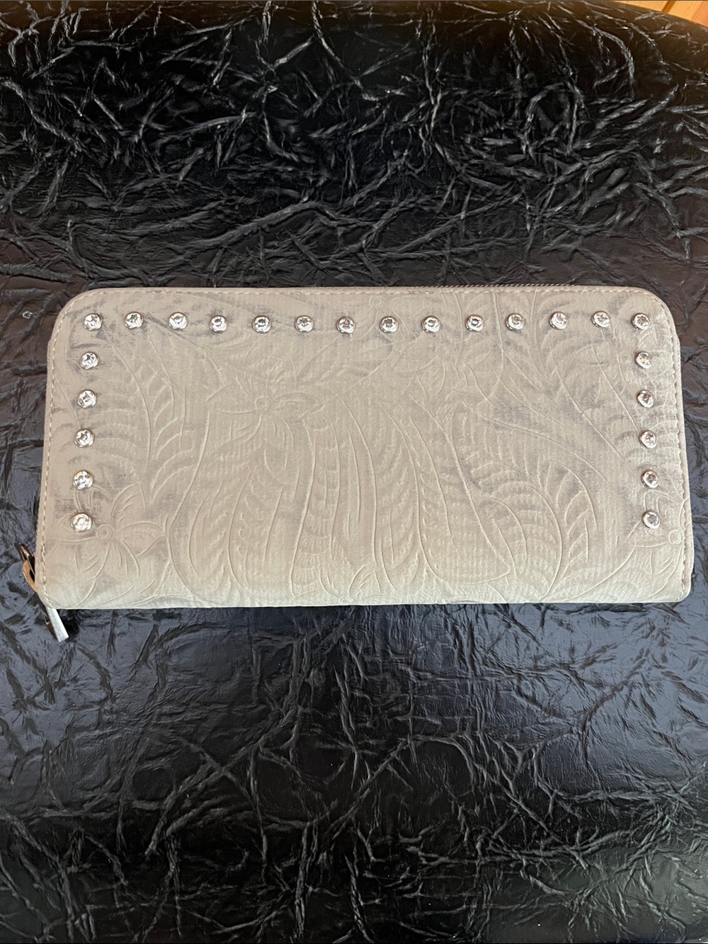 Ivory Embossed Wallet with Rhinestone Accents